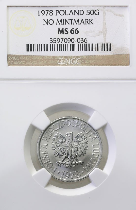 PRL. 50 groszy 1978 aluminium NGC MS66